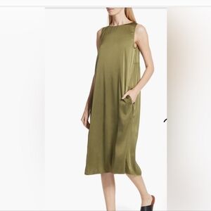 NWT Eileen Fisher Sleeveless Silk Dress, Olive, S